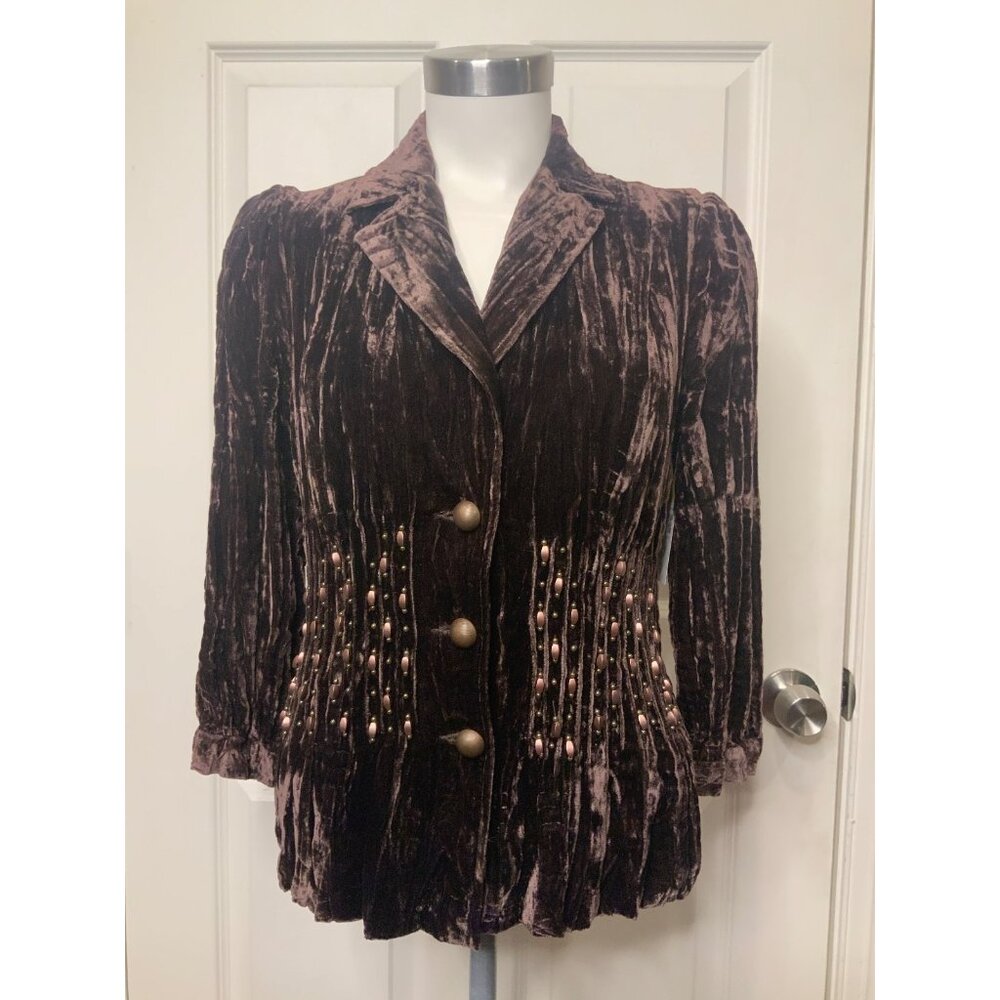 Alberto Makali Brown Crushed Velvet Beaded Blazer, Size M